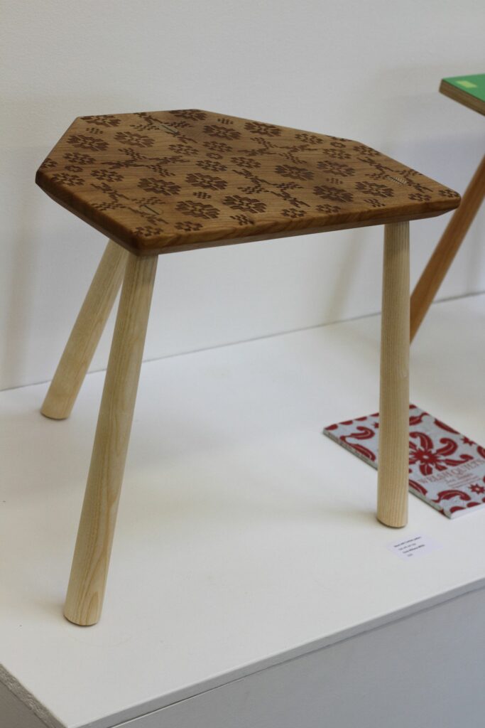 Oak stool with Welsh blanket design